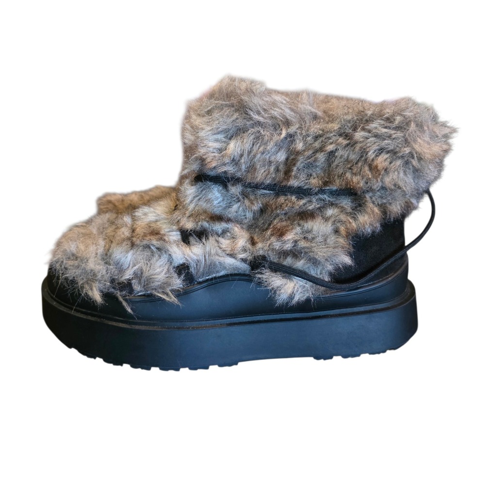 Just Fab Helena Faux Fur Platform Ankle Boots Brown Grey Shaggy Winter Boots 7.5